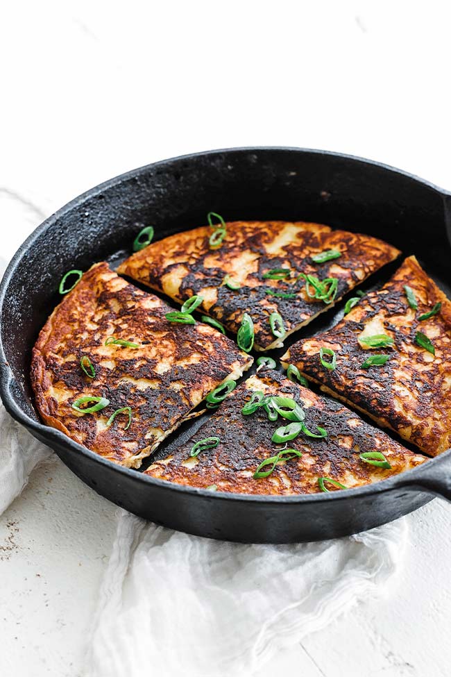 boxty in a cast iron skillet
