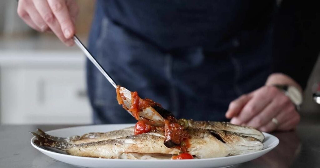 adding caponata to branzino