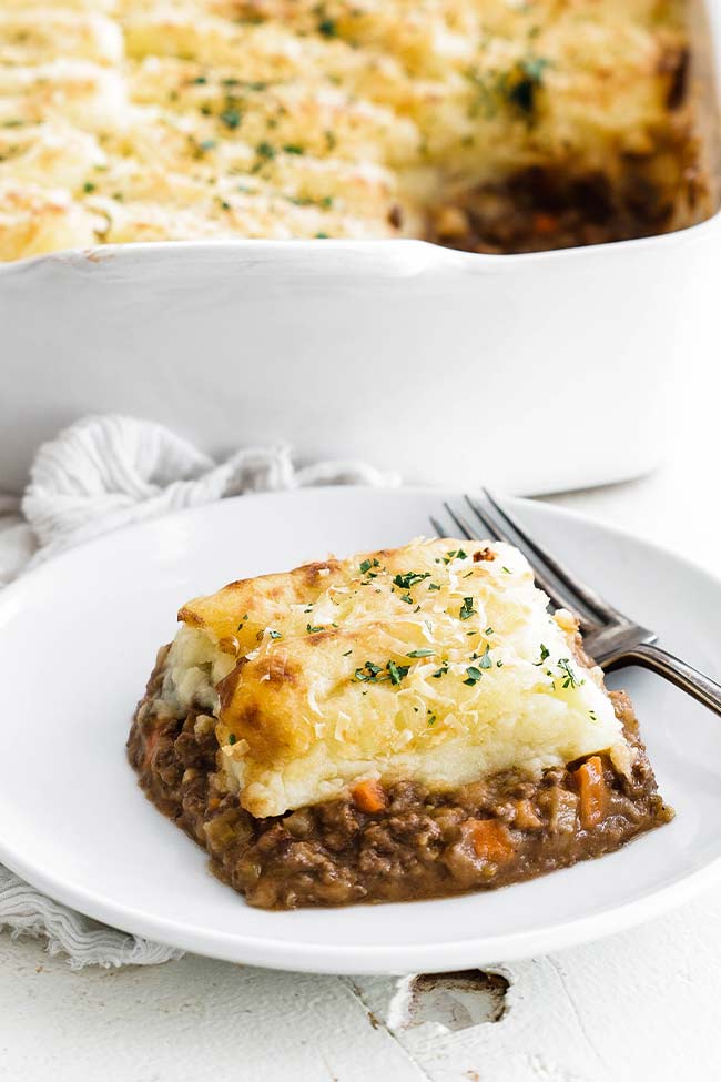 slice of cottage pie on a plate