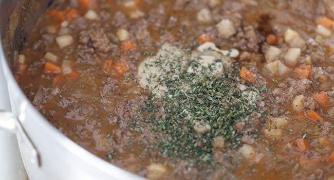 herbs in a cottage pie filling