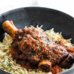braised Greek lamb with orzo on a plate