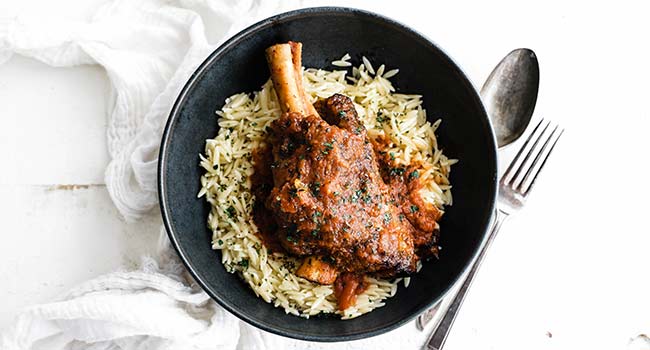 lamb with tomato sauce and orzo