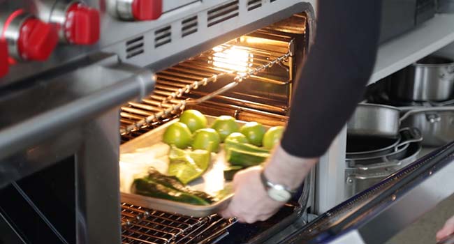 Roasting the vegetables in an oven