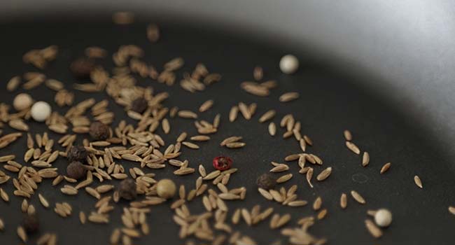 Toasting cumin in a pan