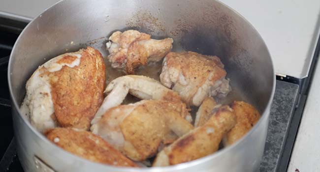 Pan searing chicken in a rondeau