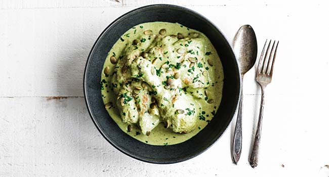 mole verde chicken in a bowl