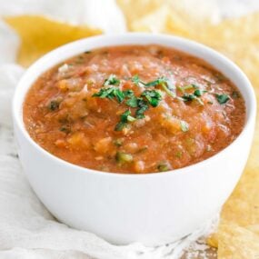 salsa in a bowl with chips