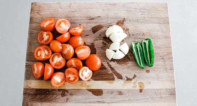 preparing ingredients for salsa