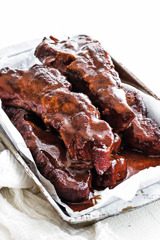 country style ribs on a sheet tray