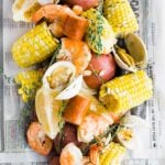 shrimp boil on newspaper