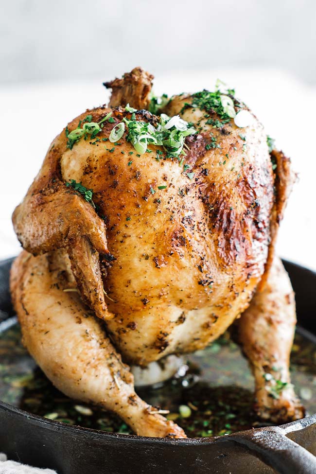 beer can chicken in a pan