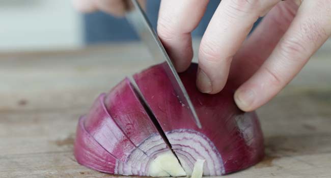 thickly sliced an onion