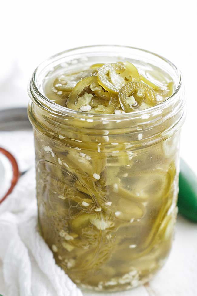 pickled jalapeños in a jar