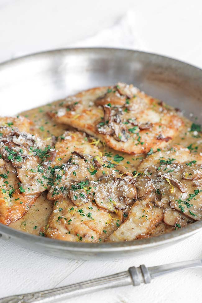 chicken scallopini in a pan