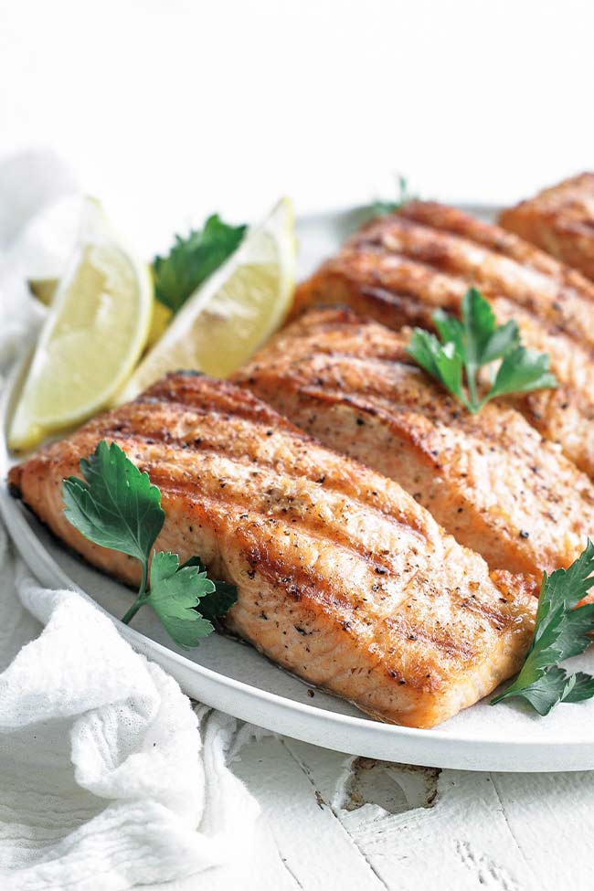 grilled salmon on a platter