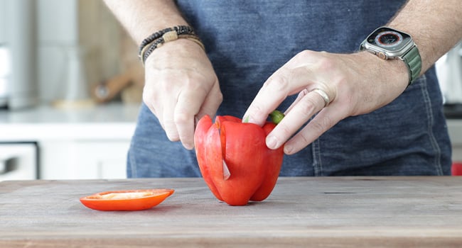 slicing a bell pepper