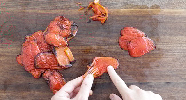 removing roasted pepper skin