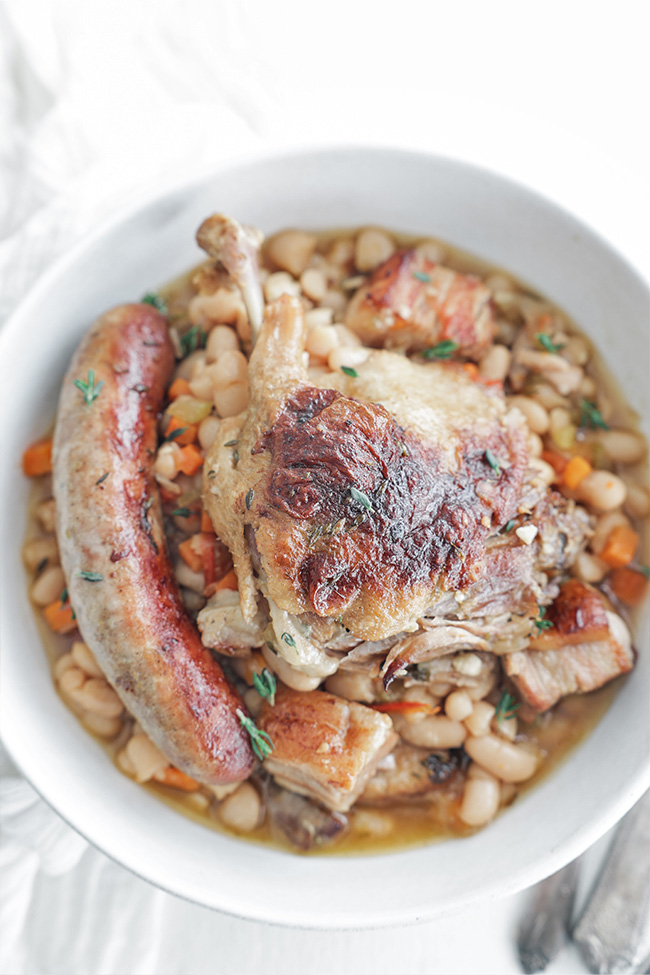 duck cassoulet in a bowl