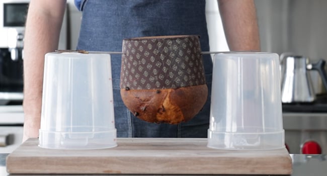 hanging panettone upside down.