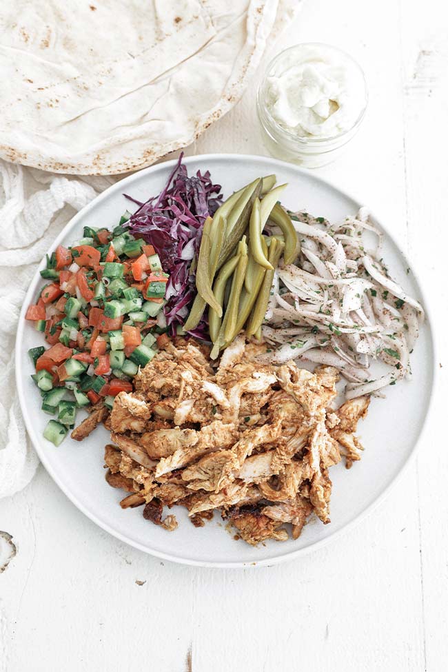 chicken shawarma with accompaniments 