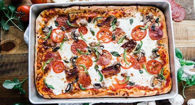 sicilian pizza with loaded toppings