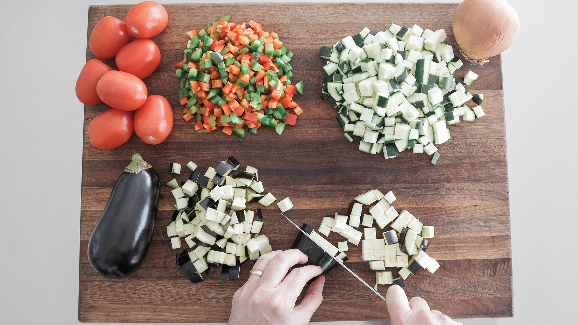 dicing vegetables for ratatouille