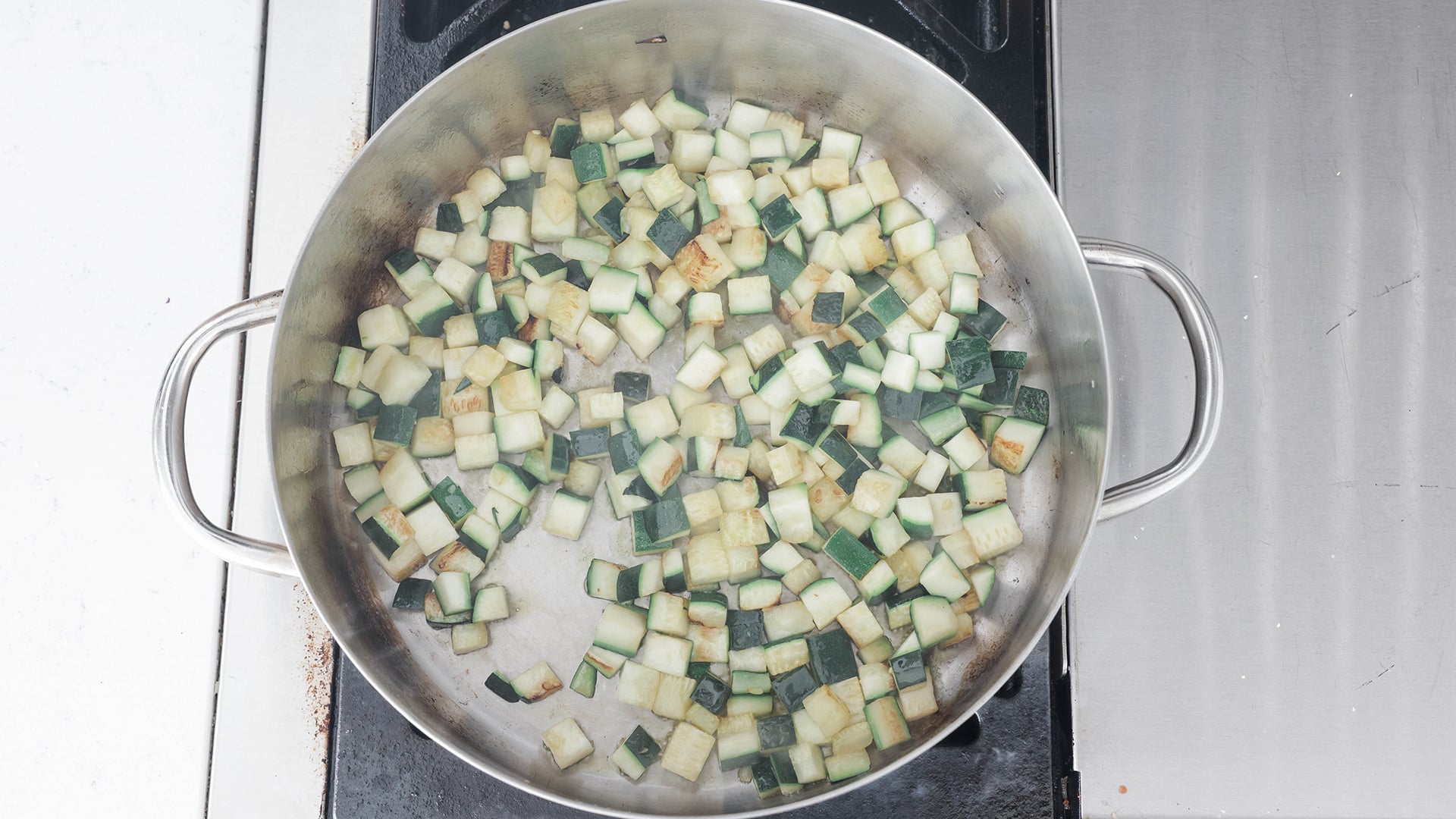 searing diced zucchini