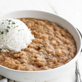 peruvian beans in a bowl with rice