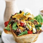 taco salad in a tortilla bowl