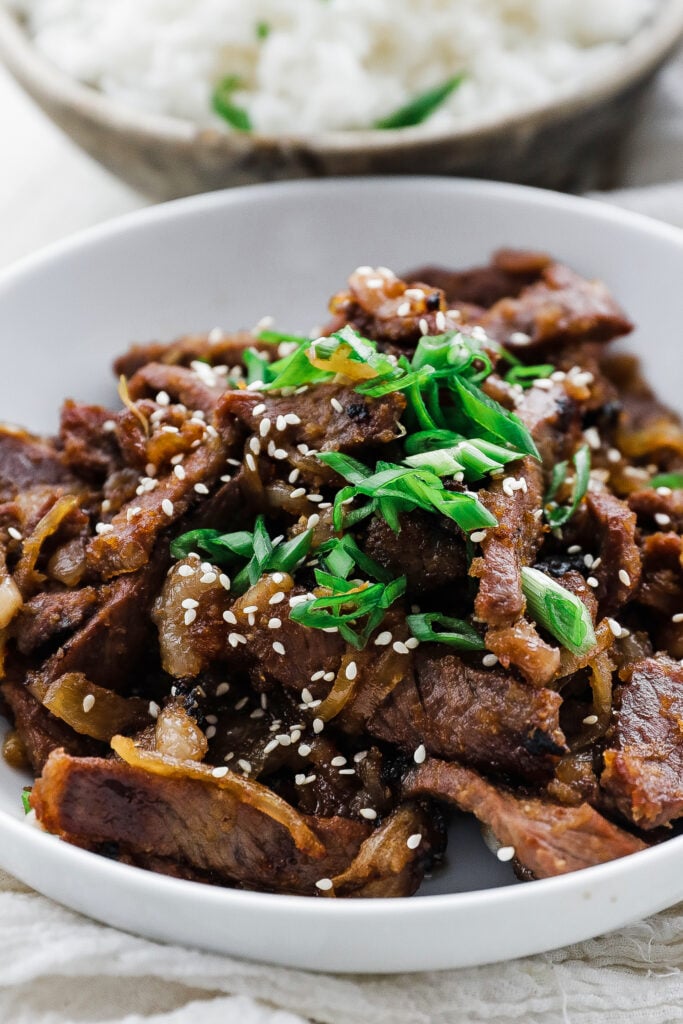 grilled beef bulgogi in a bowl