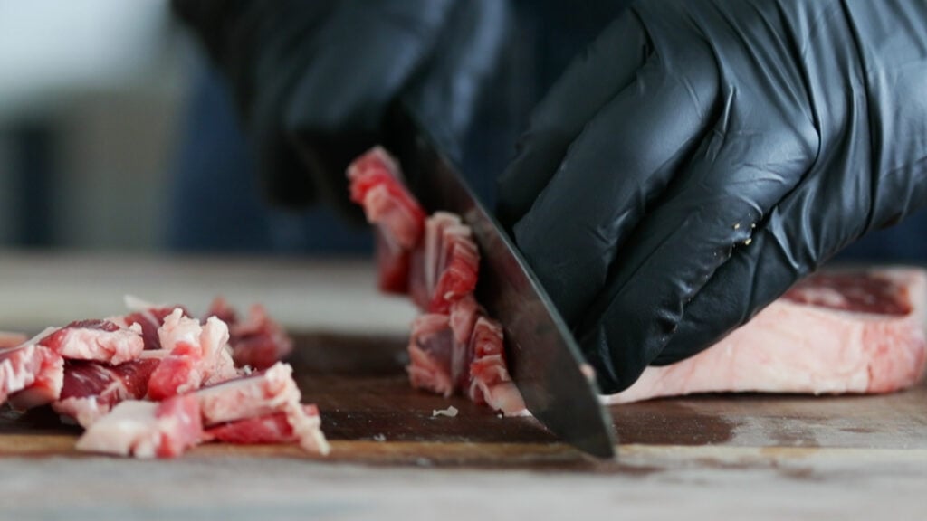 slicing steak for beef bulgogi
