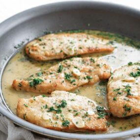 lemon butter chicken in a pan