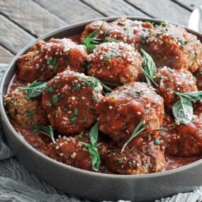 meatballs in sauce in a bowl