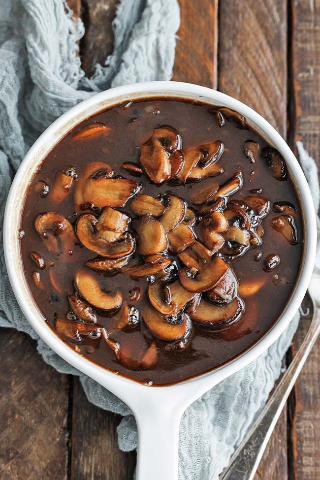 mushroom bordelaise in a dish