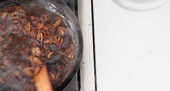 mushroom bordelaise in a pan