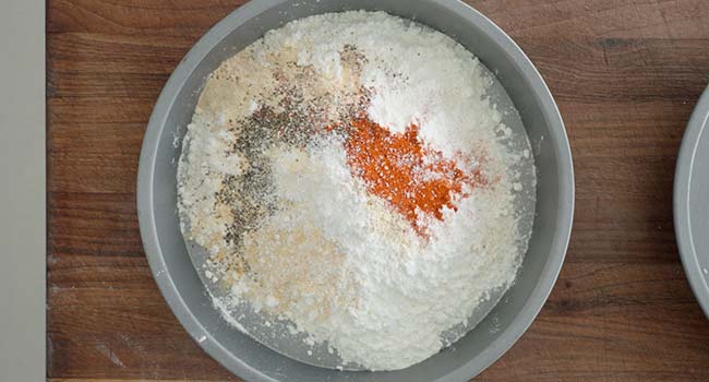 dry ingredients in a cake tin