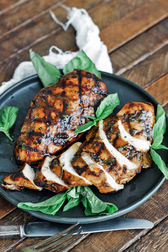 grilled and sliced balsamic marinated chicken