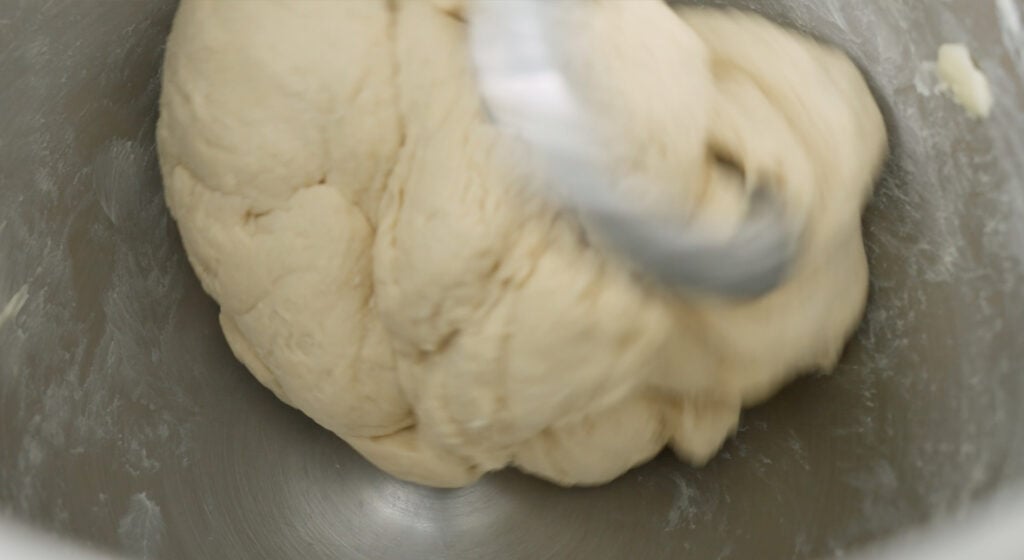 kneading dough in a stand mixer