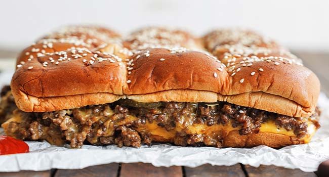 cheeseburger sliders on parchment