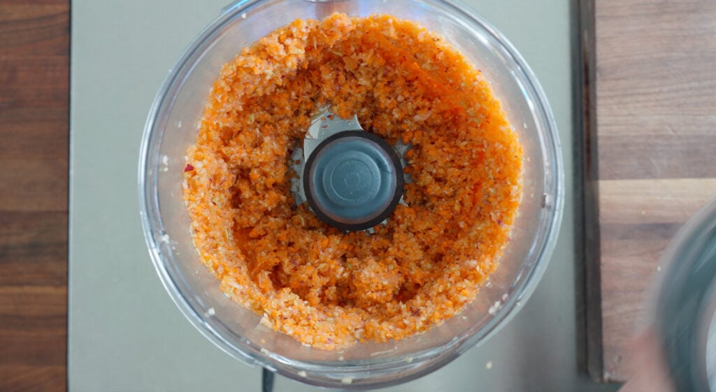 Roughly minced vegetables in food processor