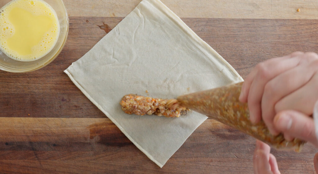Filling on a lumpia wrapper