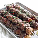 steak kebabs on tray