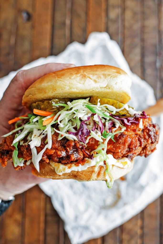 Nashville hot chicken sandwich side view