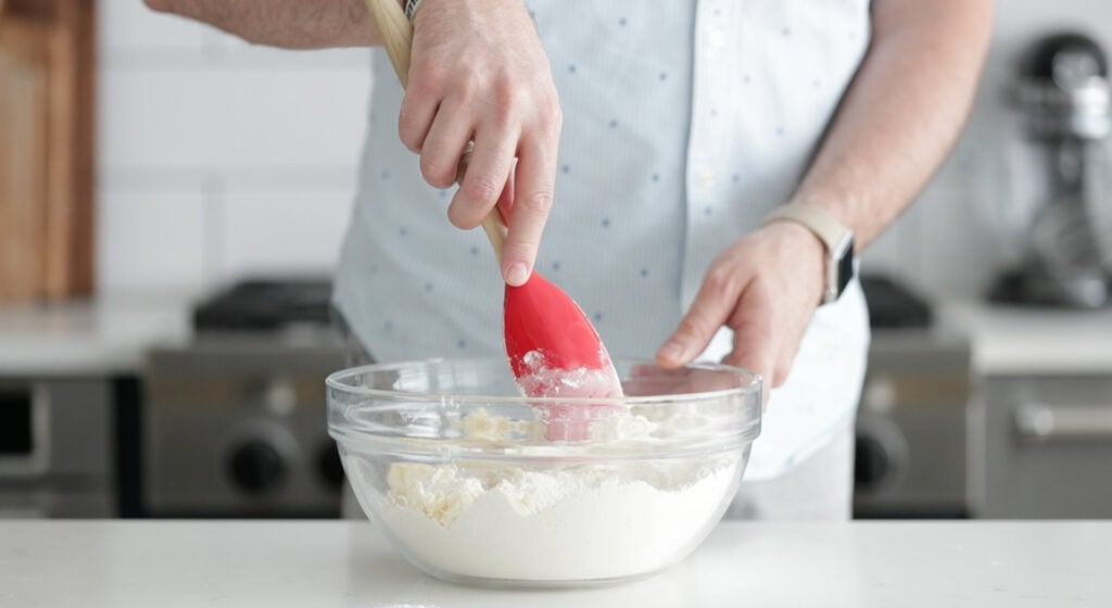fold the grated butter into the dry ingredients