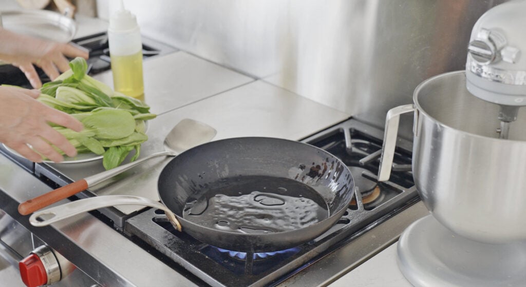 Oil in pan over flame