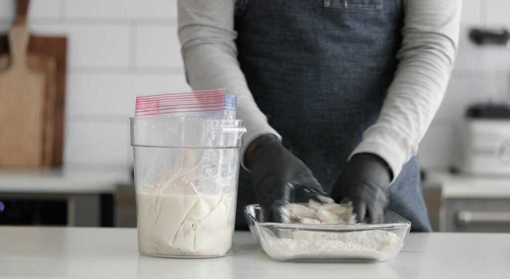 marinated wings into the flour