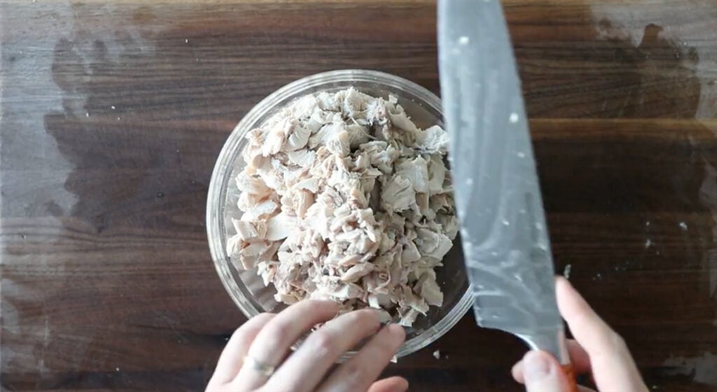 chopped chicken in a bowl