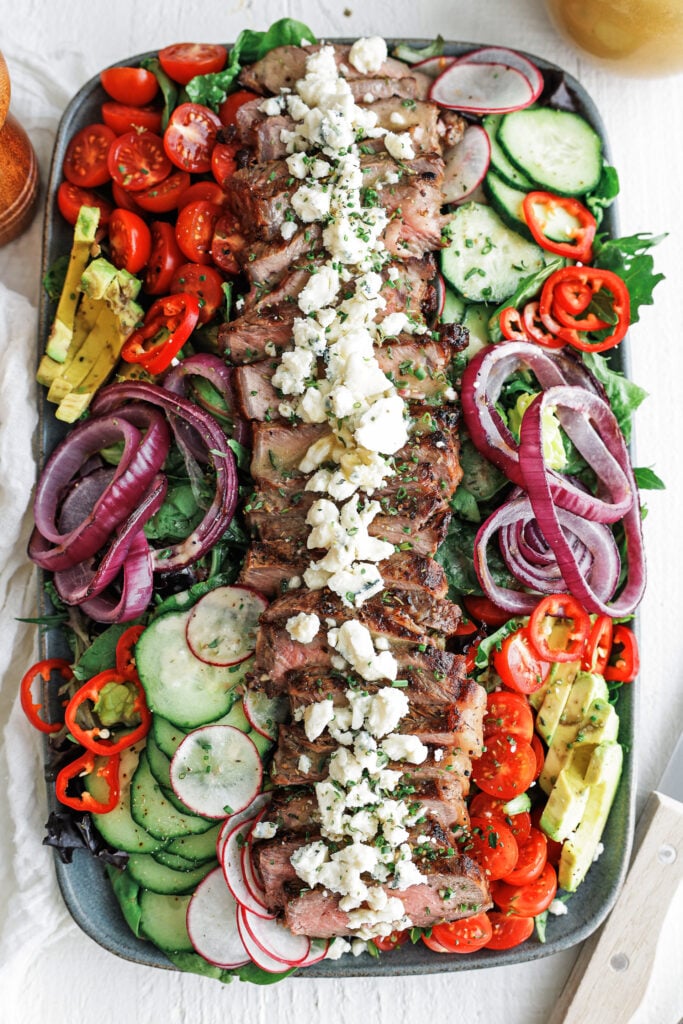 Steak salad on platter