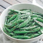 Sugar snap peas in a bowl
