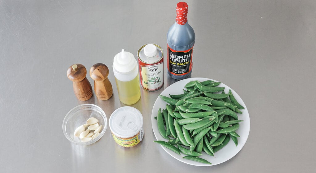 Ingredients for sugar sesame garlic snap peas